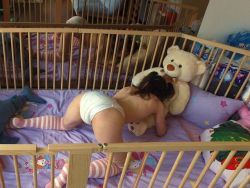 I&rsquo;m in the play pen 💕 in the nursery 💕 with my new teddy bear 🐻💕   See 8 free pictures on my blog: https://abdlgirl.com/2017/02/20/wearing-pampers-and-playing-in-my-play-pen-8-pics/  or  See the full set (16 pics, with face) in my BentBox: