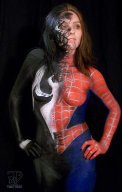 earthn:  Bodypaint: Spider-Man costume change-over