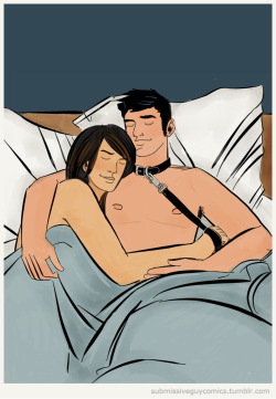 submissiveguycomics:  I have been suffering from night terrors for the past few weeks. When I have them, he will hold me until I calm down. The last time it happened, he put on his collar and leash and gave me the leash to hold, so I would feel in control