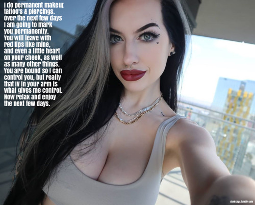 slavecaps:slave captions chastity sissy bodymod body mod breasts heels highheels bdsm transgender transvestite trans mistress owned submissive submission domination cuffs manacles breast implants