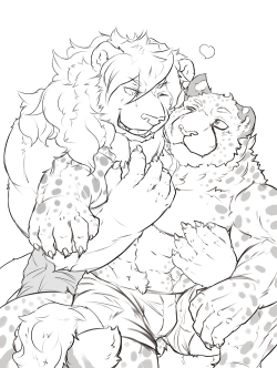 ralphthefeline:  Just another drawing with some character interaction. This time we have a fluffy big lion giving an unsuspecting cheetah dude a backhug. Fluffy fluffy~! 