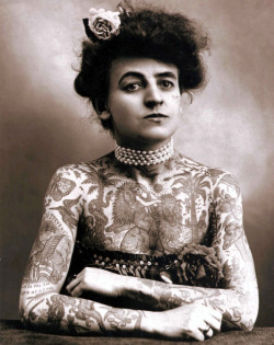 Maud Wagner, the first well know female tattooist in the United States, 1907.