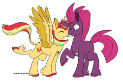 lesbian-sunshim:  Happy Pride Month! To celebrate, every other day I’ll be showcasing the pairings for Shimmer Verse with their pride head canons for this AU, starting with:Shimmer Verse Pride Day 1: Sunset (lesbian!) x Tempest (trans lesbian!)