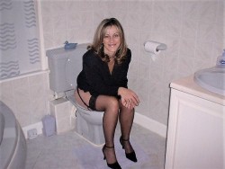3holes4master:  No Privacy Policy: (property - circa 1981)A great photo of domesticated wife smiling happily while she is using the toilet and being photographed by her Owner …  Well trained wives will never have a door full closed (or locked for any