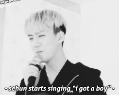 kyuunqsoo:  the boys are supposed to sing the same songs to pass the mission. suho sang gee. sehun though…. 