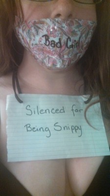 manic-pixie-girl:  girlsgagsglasses:  manic-pixie-girl:  manic-pixie-girl:Starting  two hour gag order from Gag Slut (@gagged4life) for being snippy. I will be spending thr next two hours with my mouth stuffed with a nautilus gag because I spent a good