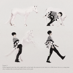 jongyifan:   EXO Mythical Creatures 3/? - Unicorn Lay The unicorn is often depicted as a white horse with a single horn protruding out of its forehead. The blood of an unicorn is said to be an elixir and therefore the creature has become a symbol of