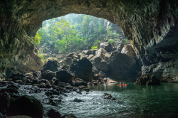 nubbsgalore:mapped for the first time only a few years ago, laos’ tham khoun ex (or xe bang fai) cave has over fifteen kilometres of passages to explore during the november to april dry season, when the river which flows through it - the largest cave