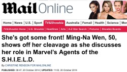absentlyabbie:  moonblossom:  weirdgirl42world:  ddagent:  palamate:  Or, you know, “woman wears dress”.  Daily Mail, what the ever loving fuck.   I can’t decide if this is more sexist or more ageist, or just equally both.  &ldquo;Ming-Na Wen slaughters