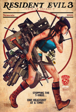 gamefreaksnz:  resident evil 3 x rockwell by m7781 Print for Bottleneck gallery’s upcoming show 8-bit and beyond