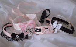 littlenymphetsfashion:  New batch of collars. Tried a bit of a black/white/pink colour scheme this time and I’m really happy with it. Have a look at Littlenymphets on etsy. 🎀 