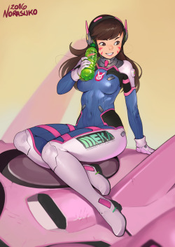 thepinkpirate:  norasuko-safe:  Parody of this old Coke pinup, but with the Dew instead. :P   Patreon / Twitter / Pixiv     I love this. 