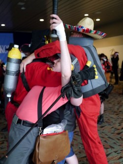 lithefider:  A few choice shots from the TF2 portion of the Friday Valve cosplay shoot at Otakon 2014 !  I am the BLU Spy in the arms of the Pyro there, he was a riot!  Really fun shoot!  I&rsquo;m the Merasmus!