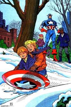 deadpoolandhisinferiorfriends:  Marvel Holiday Special 1992  Cap, that shield is a weapon. Not a toy for inner city kids.