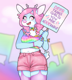 sloppydraws:   🏳️‍🌈  Happy Pride month!! 🏳️‍🌈… especially to all ya lovely transfems out there!! Keep being awesome &amp; cute as hell! ♥♥♥ Peura is very proud of her punny sign :3 [PATREON] [TWITTER] [FURAFFINITY]  hecking