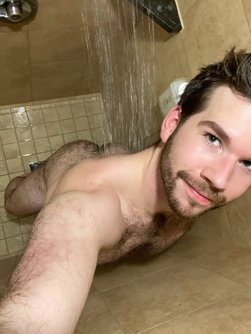 hairybros:  He can’t wait for his fuzzy butt and tits to get even plumper and hairier to make top otters extra happy.