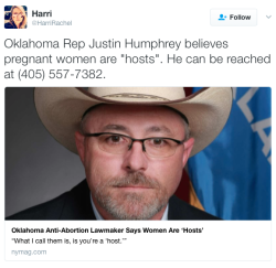 micdotcom:  Oklahoma Rep. wants men to have more say in women’s abortions, says women are just “hosts” The Oklahoma rep behind the state’s most recent abortion bill thinks it’s time men were allowed a little more say in what women do with their