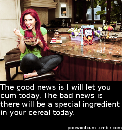 multiperv:  In just a few strokes he’ll be ‘cuckoo for Cocoa Puffs’. youwontcum:  The good news is I will let you cum today. The bad news is there will be a special ingredient in your cereal today.  