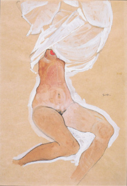wasbella102:  Sitzender Mädchenakt mit Hemd über dem Kopf (nude girl sitting with shirt over her head) Egon Schiele, 1910 