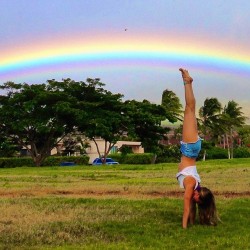 wonderfulyou:  When it rains… Look for rainbows!🌈✨💜  #love #rainbow #throwback #life #color #beautiful #inspiration #handstand #yoga 