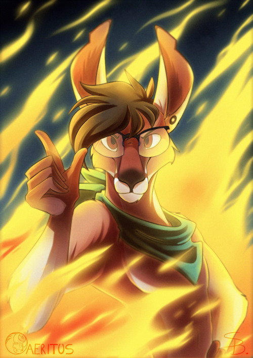 Commission for JohnKangaroo97 from Twitter!My hands sipped a bit on the final editing but i just love working on flames and electricity, also i rarely get to works on kangaroos, so this has beena  lovely treat!Complete Step-By-Step and working file are