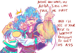 junjoupureheart:  I have this headcanon where Sly Blue has an Aoba-complex and just won’t share him easily to any other guys. And he’s just a nympho little shit. 
