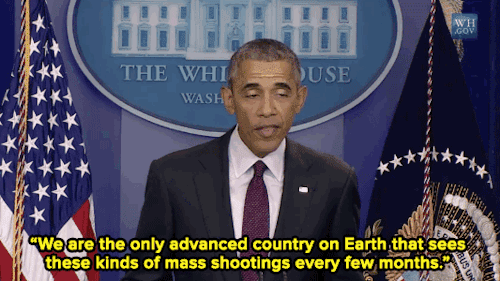 somalisupremacy:  micdotcom:  President Obama after Oregon shooting: “Our thoughts and prayers are not enough.” Hours after today’s massacre in Oregon, President Obama took the podium for the 15th time after a mass shooting. Sounding stern and
