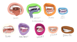 the-chibster:   Here have some useless trivia My own headcanon for the Crystal Gem and Homeworld Gem mouths, as well as a few ocs’. And an excuse to draw mouths Still disappointed Pearl’s mouth is not blue like her blush so here, have an extra: 