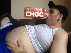 growingcubster:  Ahhh… Got a dozen donuts and 2 half gallons of milk In the gut. Oof…   Cute