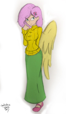 I coloured a pencil sketch I did of humanized Fluttershy. 