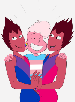 PRIDE PALS!!!While I usually headcanon most of the gems as lesbians, I’ve toyed with the idea of the Twins being bi, since I did write a story where they kinda flirted with Lars. Plus, the stripes on their uniforms fit well with the bi flag. I also