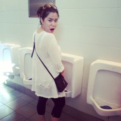 ipstanding:  OMG! Get out! Get out NOW!!! #urinals #caughtoncamera #shepeesstandingup #lol by m1ssv1c http://bit.ly/1atIs64
