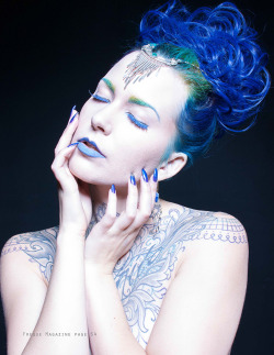 leahvelocity:  She Paints Me Blue- editorial out in the last issue of Freque MagazineMODEL/HMUA/STYLING: Leah VelocityPHOTO: Kelly Marie