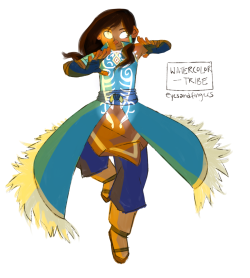 watercolor-tribe:  My favorite headcannon is that when Raava and Korra fused after Harmonic Convergence, the glowing mark we saw stayed there and now glows, like Aang’s tatoos did, whenever she enters the Avatar state. Her new outfit looks a lot like