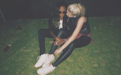 where-are-all-the-heroes:  I give you the lesbian couples of 2014  Angel Haze &amp; Ireland Baldwin Michelle Rodriguez &amp; Cara Delevingne   Angel Haze is pan, not a lesbian.