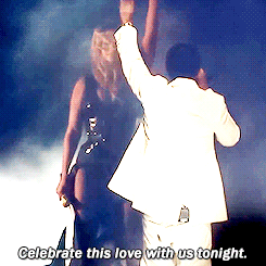 adoringbeyonce:  ilovemesomejayonce: http://youtu.be/TKTO2RPt65s  so, this probably never clicked for you as it just clicked for me lol but when Jay says “you came with somebody you love tonight, put one hand in the air” they both put up their hands