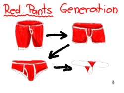 maggybaggins:  Happy Red Pants Monday!  And here, we have the generation of the pants. Or bermuda, or thong, I don’t know. :) 