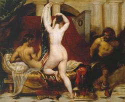 fleurdulys:  Candaules, King of Lydia, Shews his Wife by Stealth to Gyges, One of his Ministers, as She Goes to Bed - William Etty ~1830 