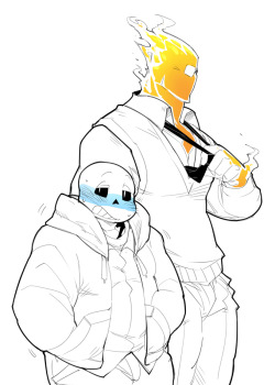 gengacanvas:  I love @rodraw ‘s depiction of Sans and Grillby in their Underhigh AU. ♥