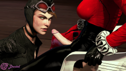 dentol-sfm:  @dedente: Can you do futa harley quinn?   More of a Catwoman focus, but Harley is the futa in it. This is basically a follow up to an older animation of mine, same scene and everything.  Harley got announced for Injustice 2, hopefully that