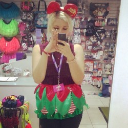 #me dressed for work at #claires #accessories it&rsquo;s #christmas #elf #red #green #bow #tutu #outfit :D