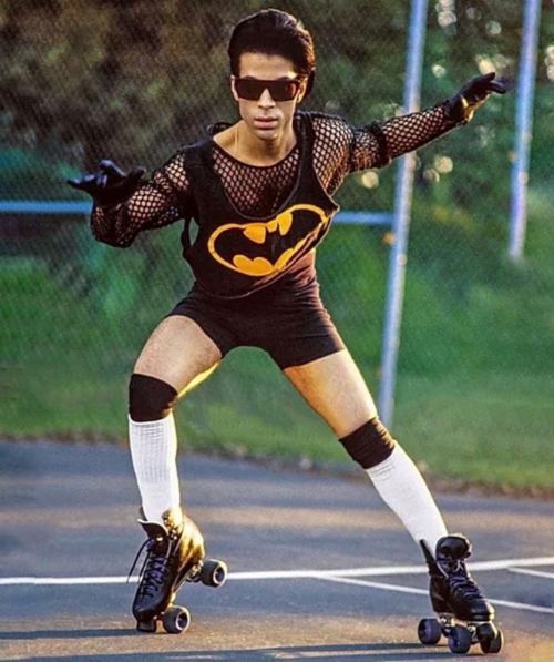 blondebrainpower:Prince roller skating on his tennis court Photo by Jeff Katz, 1989