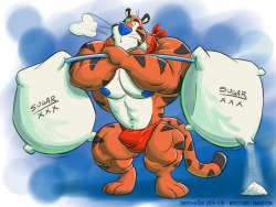 wtfcooner:  Every time one of those Tony the Tiger memes went around I couldn’t get to it … so fine, here’s a Tony the Tiger for today. I imagine he’s the kind of corporate mascot who’s not too big to help out around the factory days they’re