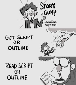 gravityfallsspoiled:  Alex Hirsch presents Story Guy: A “How To” Instructional Adventure! In 2010, Alex Hirsch created these images that details the process of a storyboard artist for a CTN panel he was a speaker at. You can check out the full 45min