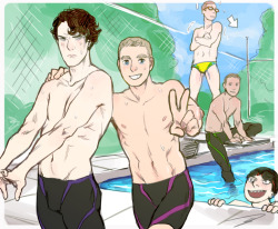 Baker Street Swim Club :O i wasn&rsquo;t going to do this because i don&rsquo;t feel the urge to cross over everything with sherlock but then someone suggested it and i couldn&rsquo;t get it out of my head sorry