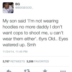 itsimrieljay:  prisillysaurus:  unicornpartypeople:  iamkidcanon:  This is heartbreaking…#Ferguson  Gonna cry omg  His following: “A 6yr old should not be wiping his dads eyes.. Telling me it’s gone be ok.. Fact is, it will never be ok.”  goddammit