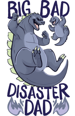 annalookhuman:  Since I made a Mama Mothra, it’s only just that I make a Dad Godzilla as well! I took some creative liberties with the kiddo’s designs… For obvious reasons… *shudders at Minya’s tragic design*  Now available on apparel, mugs