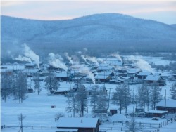 coolthingoftheday:  The village of Oymyakon in northern Russia is one of the coldest permanently inhabited locales on the planet, clocking in at a yearly average of -15.5 C (4.1 F). Picture 1: Oymyakon. Picture 2: The power station is forced to burn