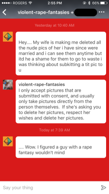 littlegirlcumslut:  lehigh1985:  feministfuckdolltrainer:  violent-rape-fantasies:  I have a huge problem with this.  This translates to, “I figured a guy with a rape fantasy wouldn’t have qualms about lying to women, willfully and knowingly violating