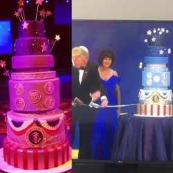 rafi-dangelo: (Twitter) President Velveeta plagiarized his inauguration cake. A. Cake. This is real life.  Cutting the cake with a sword just proves that he&rsquo;s Joffrey.